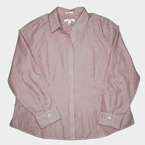 Chico's Shirt Womens XL Size 3 Red White Striped No-Iron Button Up Long Sleeve